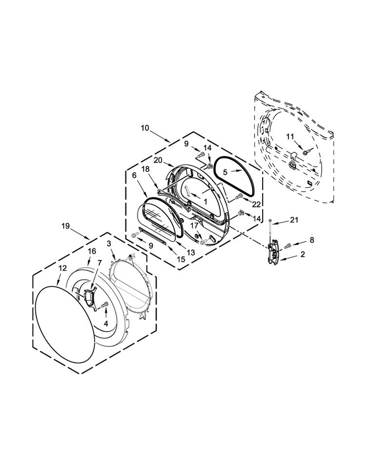Door Parts Diagram and Parts List for 11081932510  Kenmore Dryer
