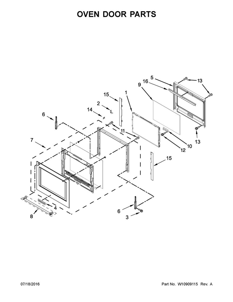 Oven Door Parts Diagram and Parts List for KOCE507EBS01  KitchenAid Microwave