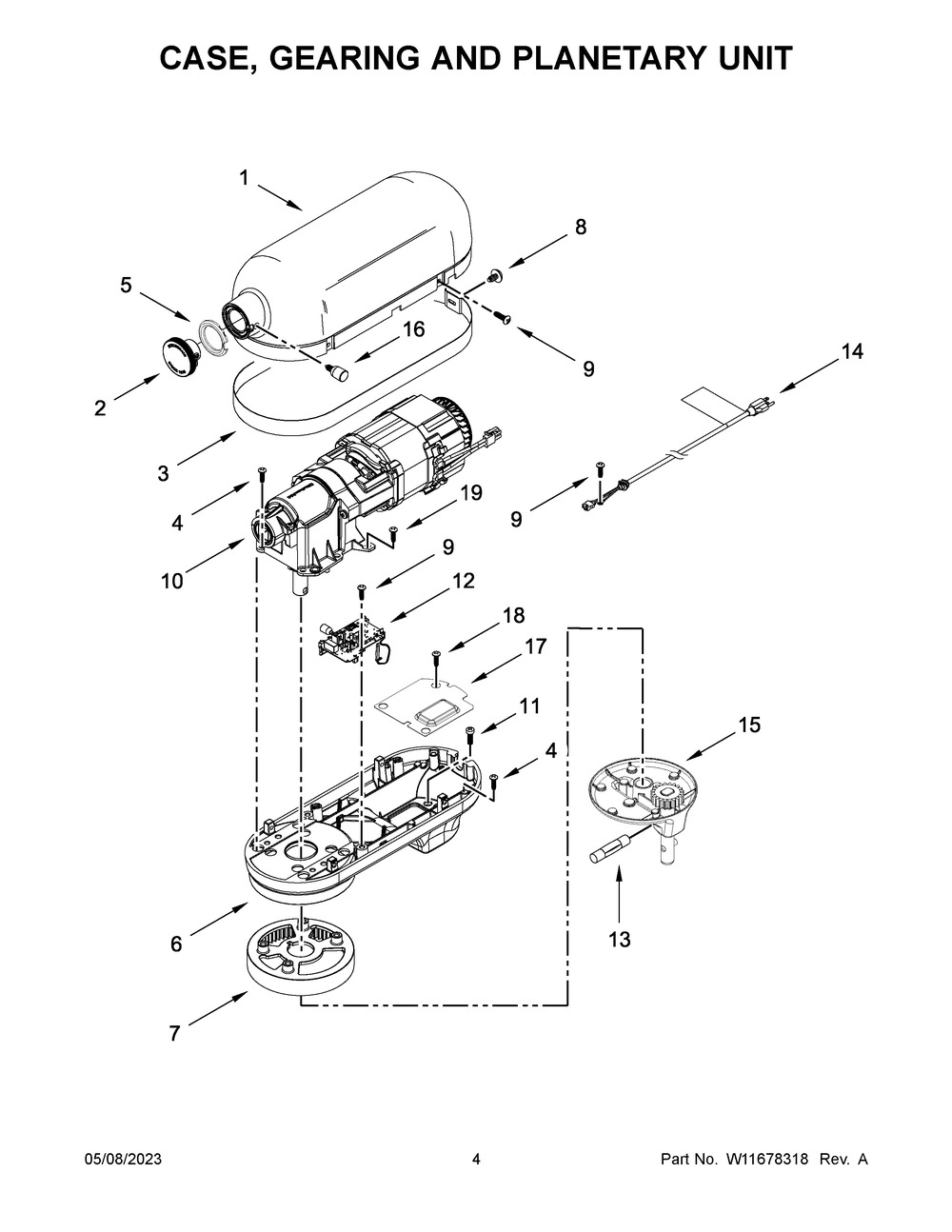Case, Gearing And Planetary Unit Diagram and Parts List for 5KSM70JPXEER0  KitchenAid Mixer