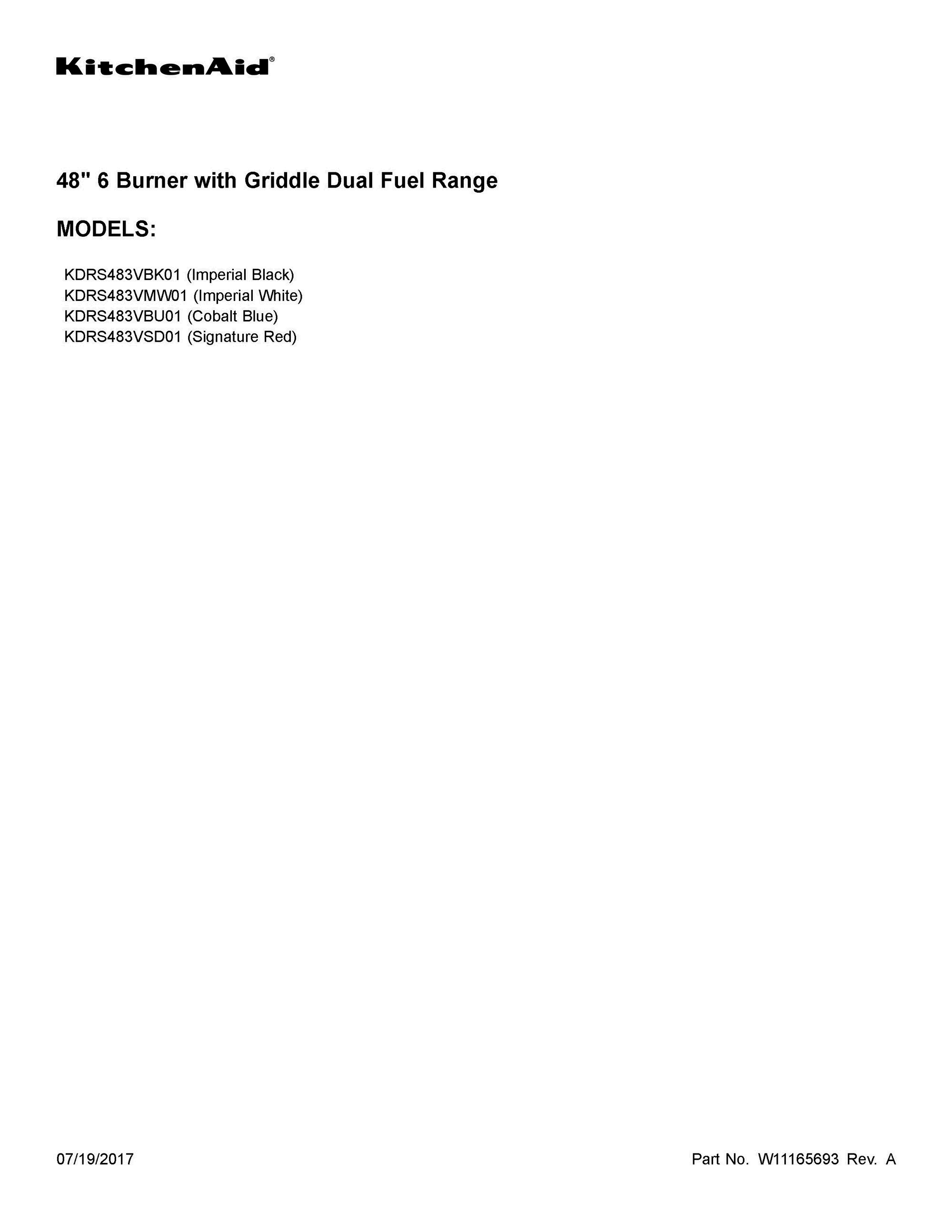 01 - COVER SHEET Diagram and Parts List for KDRS483VBU01  Whirlpool Range