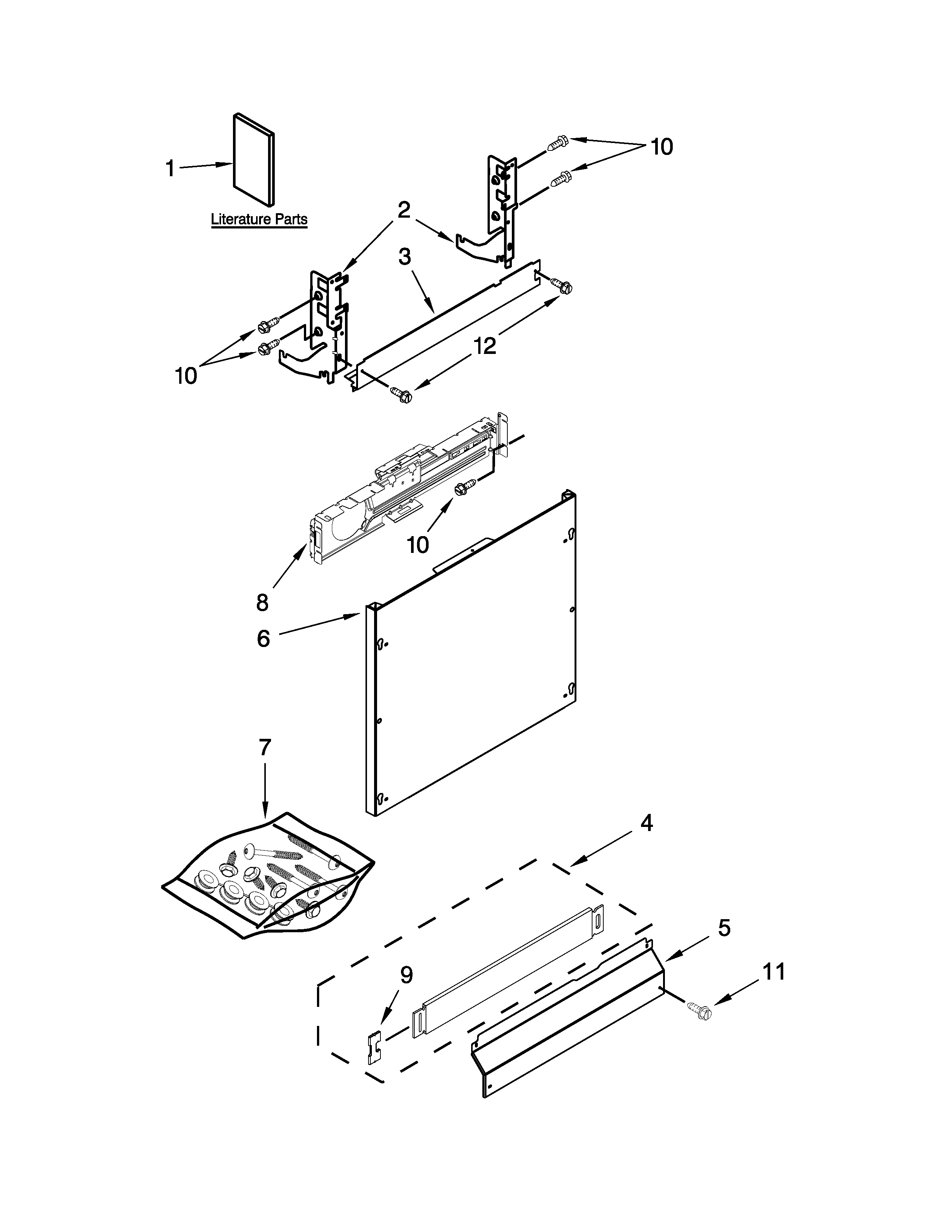 Door Panel Parts Diagram and Parts List for IUD8555DX3  Whirlpool Dishwasher
