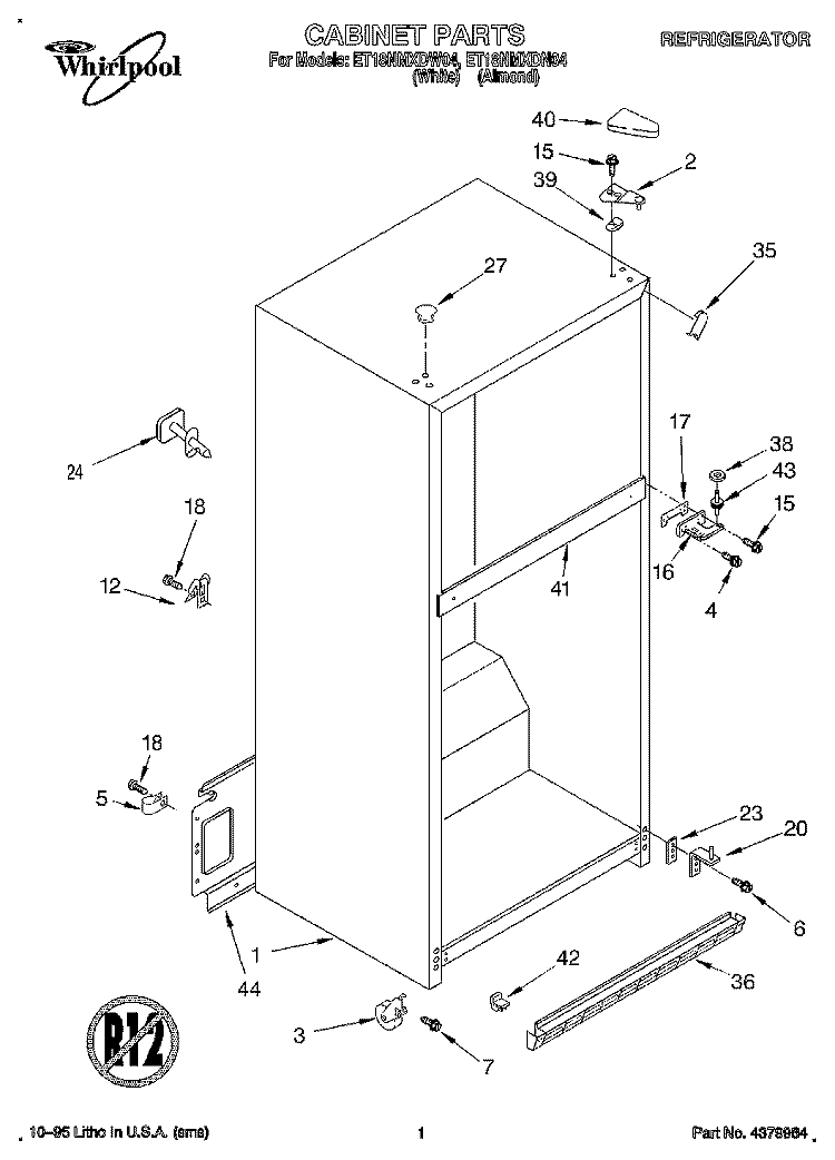 CABINET Diagram and Parts List for ET18NMXDN04  Whirlpool Refrigerator