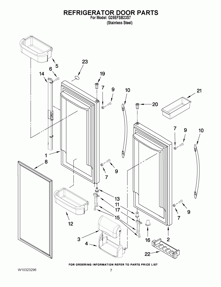 REFRIGERATOR DOOR PARTS Diagram and Parts List for G25EFSB23S7  Whirlpool Refrigerator