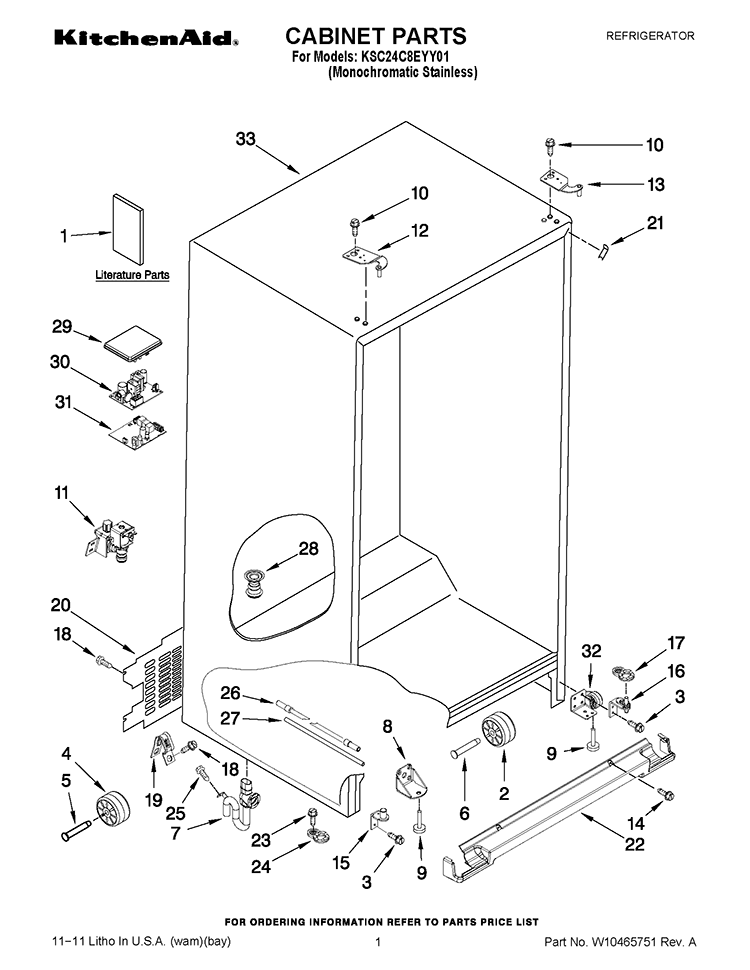 CABINET PARTS Diagram and Parts List for KSC24C8EYY01  KitchenAid Refrigerator