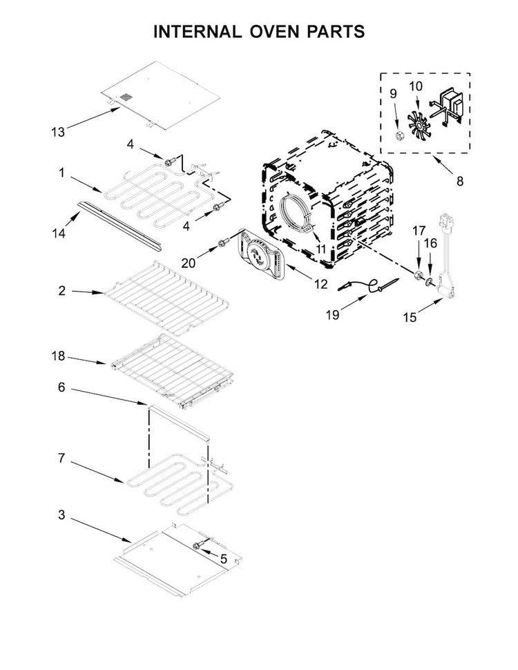 Internal Oven Parts Diagram and Parts List for KOSE507ESS02  KitchenAid Wall Oven