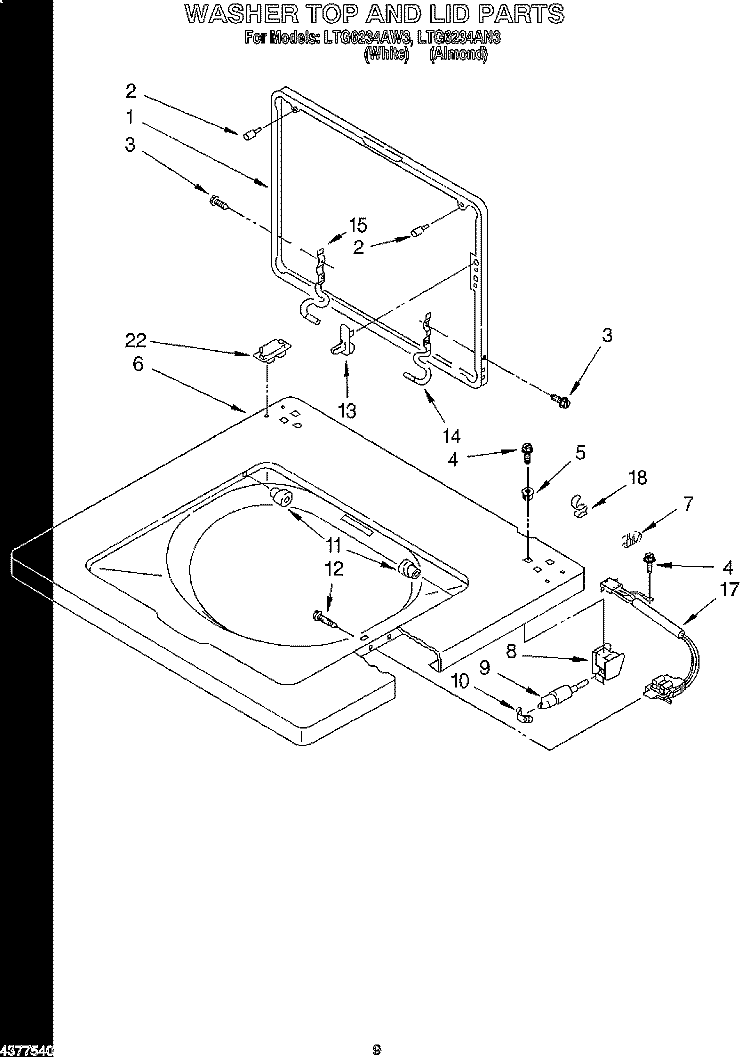 WASHER TOP AND LID Diagram and Parts List for LTG6234AN3  Whirlpool Washer Dryer Combo