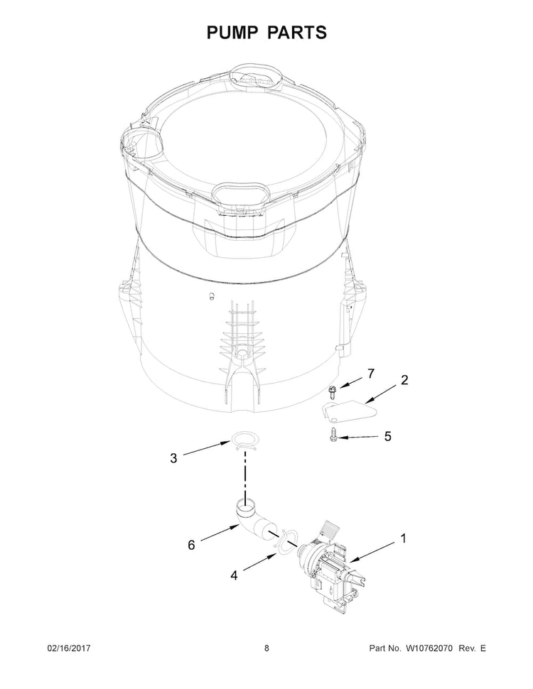Pump Parts Diagram and Parts List for WTW7300DW0  Whirlpool Washer