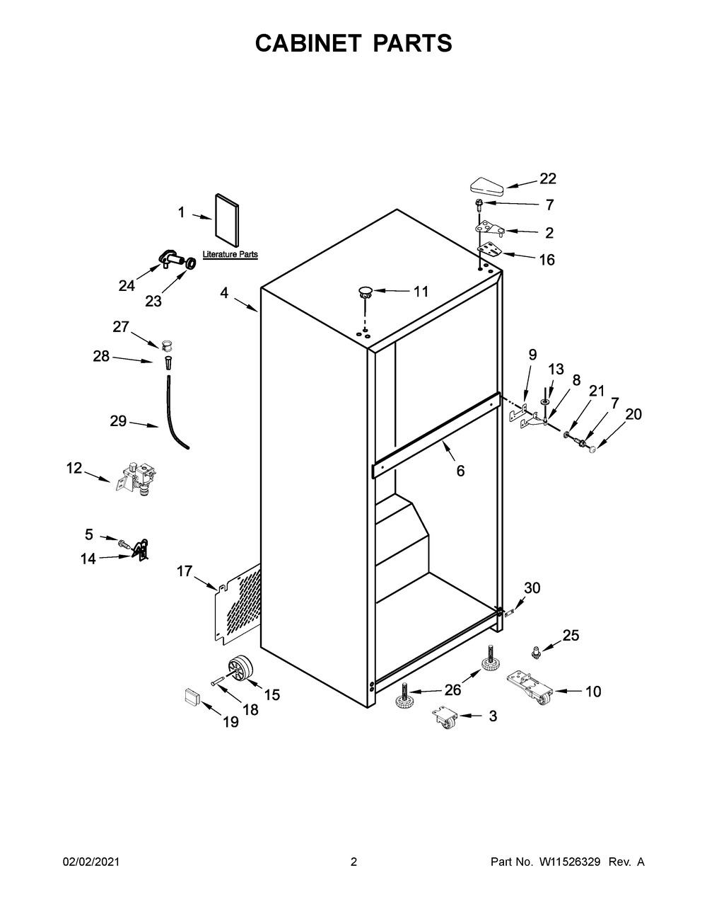 Cabinet Parts Diagram and Parts List for WRT318FMDW06  Whirlpool Refrigerator