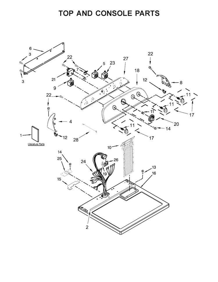 Top And Console Parts Diagram and Parts List for WED49STBW1  Whirlpool Dryer