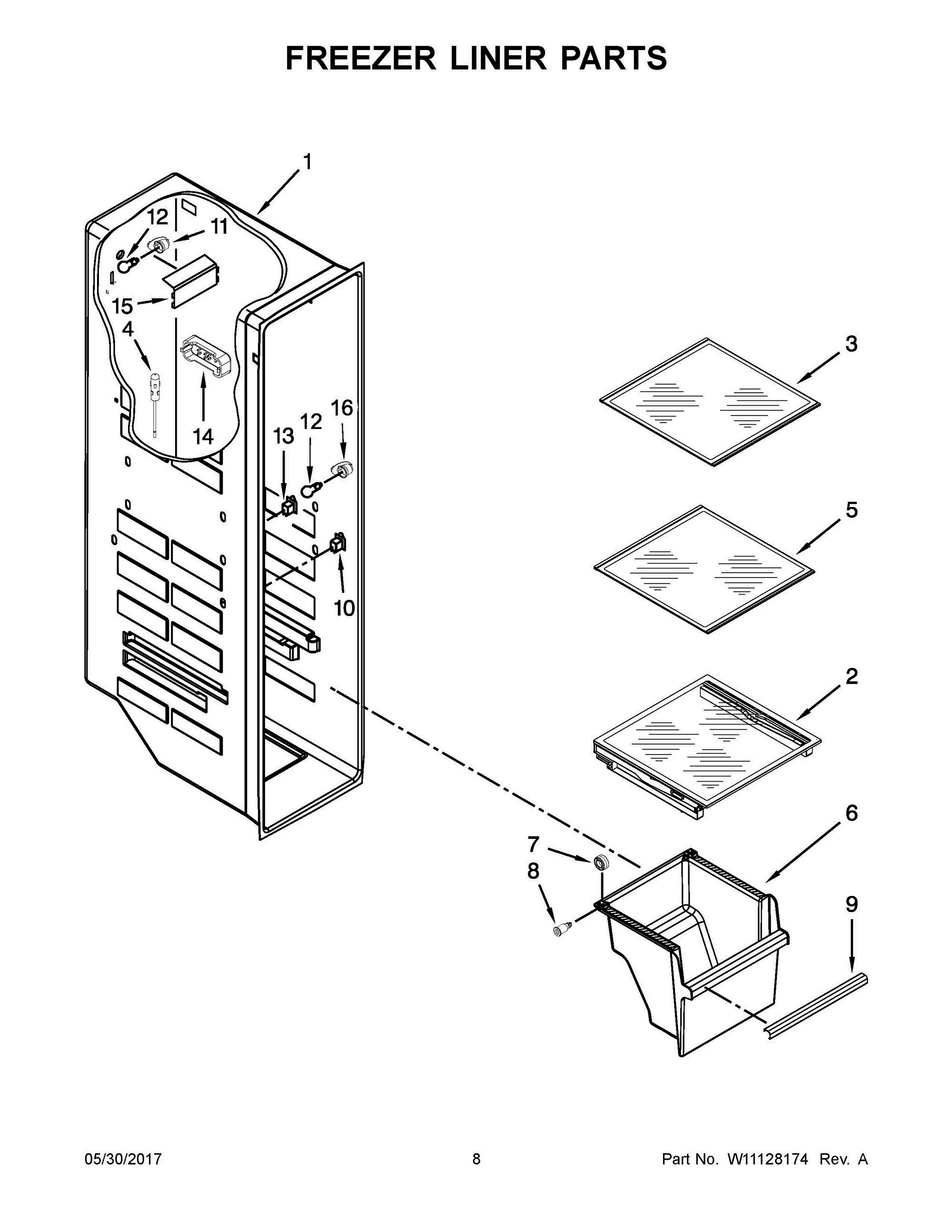 05 - FREEZER LINER PARTS Diagram and Parts List for WRS571CIDB02  Whirlpool Refrigerator