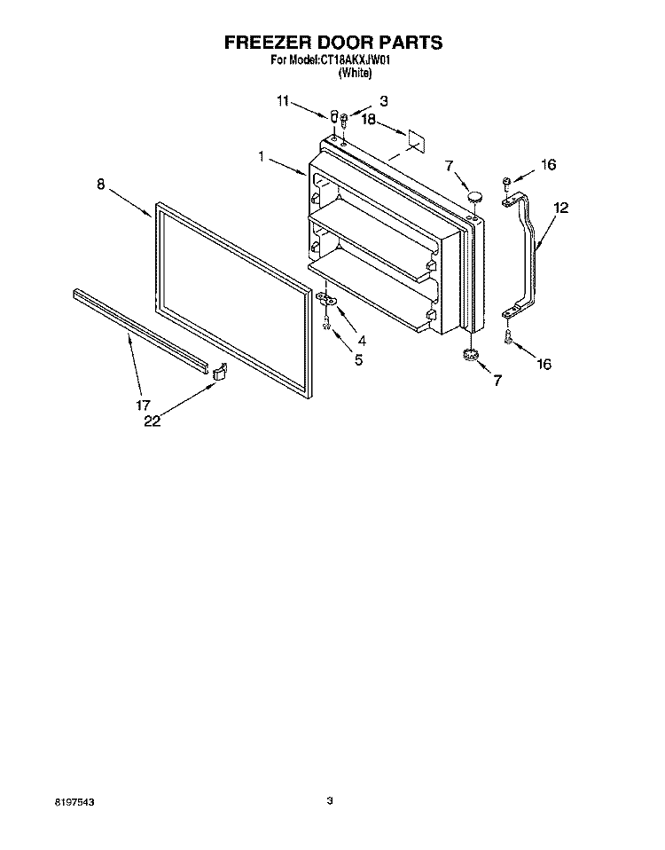 FREEZER DOOR Diagram and Parts List for CT18AKXJW01  Crosley Refrigerator