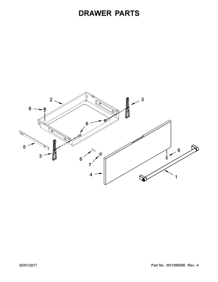 Drawer Parts Diagram and Parts List for KSGG700EBS1  KitchenAid Range