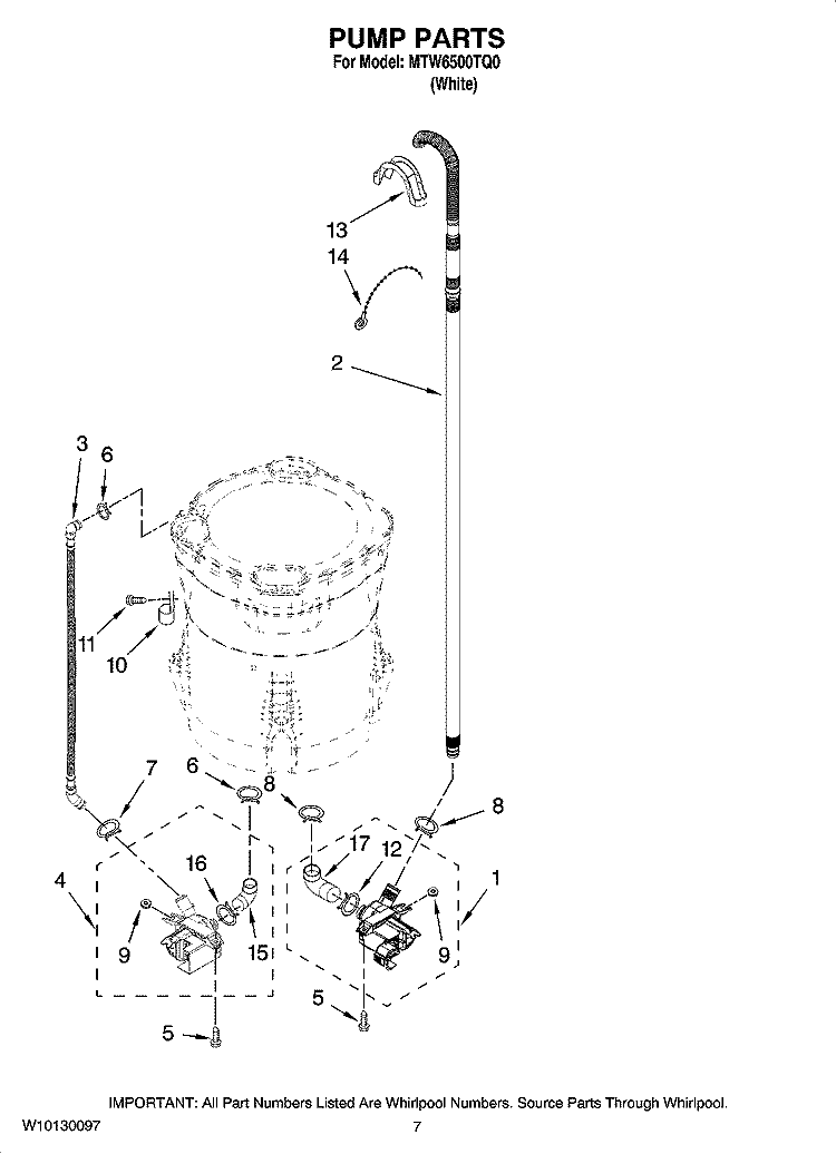 PUMP PARTS, OPTIONAL PARTS (NOT INCLUDED) Diagram and Parts List for MTW6500TQ0  Whirlpool Washer