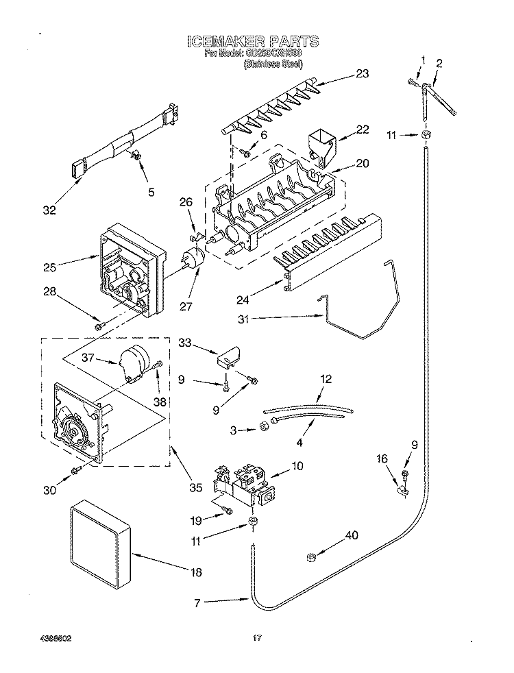ICE MAKER Diagram and Parts List for GD25DCXHS00  Whirlpool Refrigerator