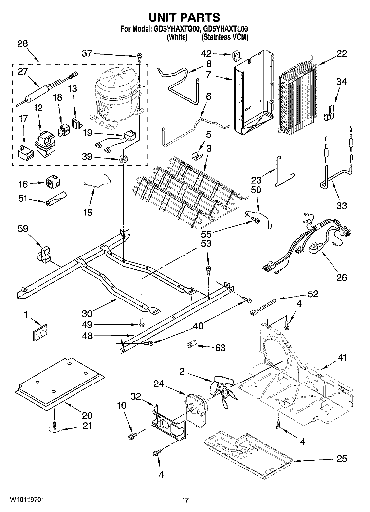 UNIT PARTS Diagram and Parts List for GD5YHAXTL00  Whirlpool Refrigerator
