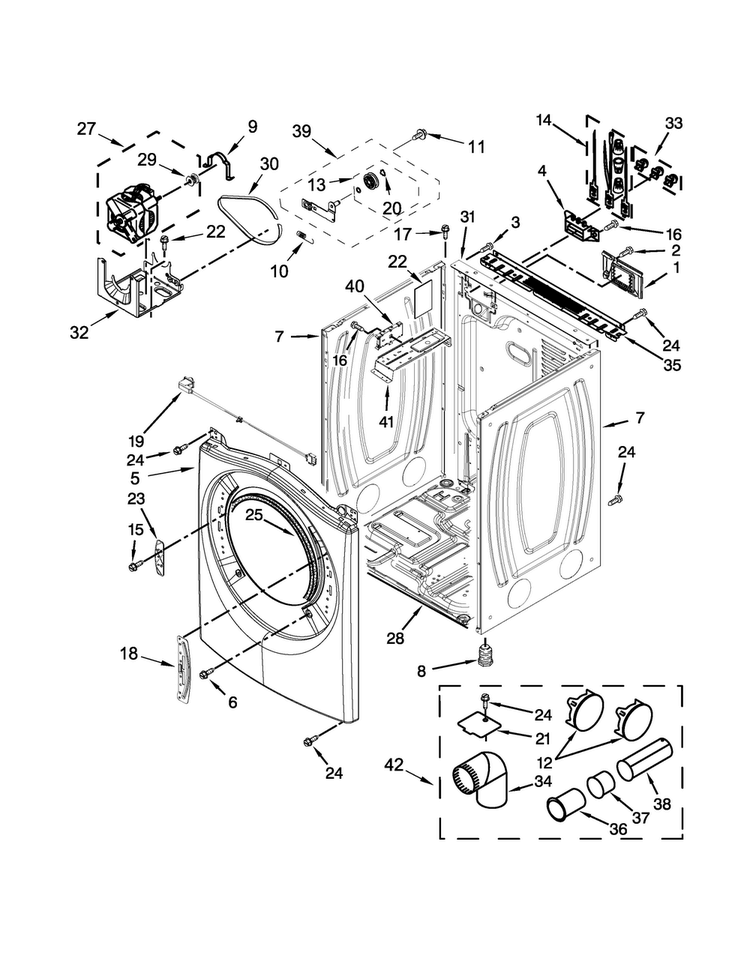 Cabinet Parts Diagram and Parts List for WED8740DC1  Whirlpool Dryer