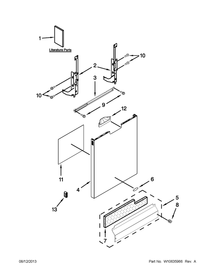 Door Panel Parts Diagram and Parts List for 7WDF530PAYM6  Whirlpool Dishwasher