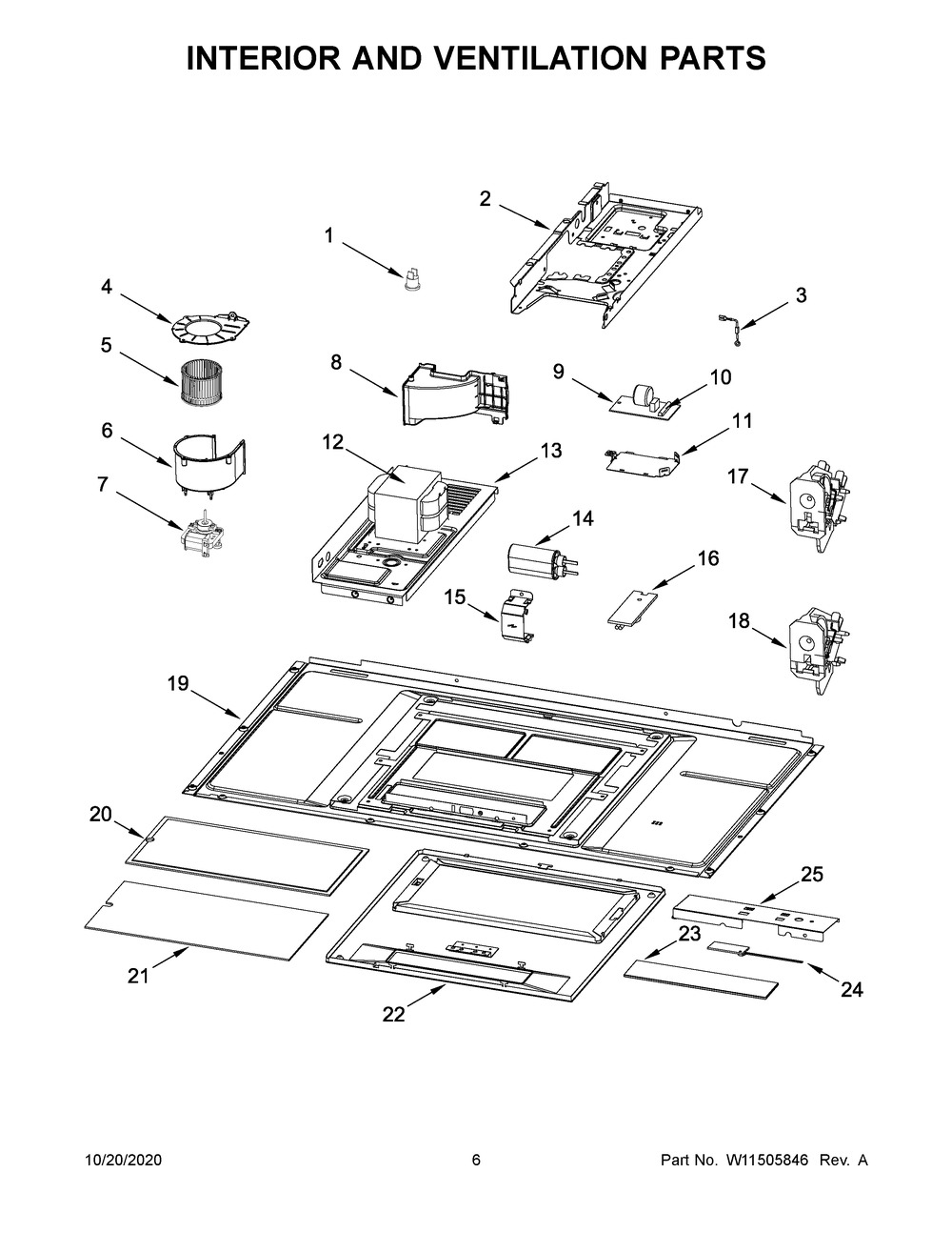 Interior And Ventilation Parts Diagram and Parts List for YWML35011KS0  Whirlpool Microwave Oven Combo