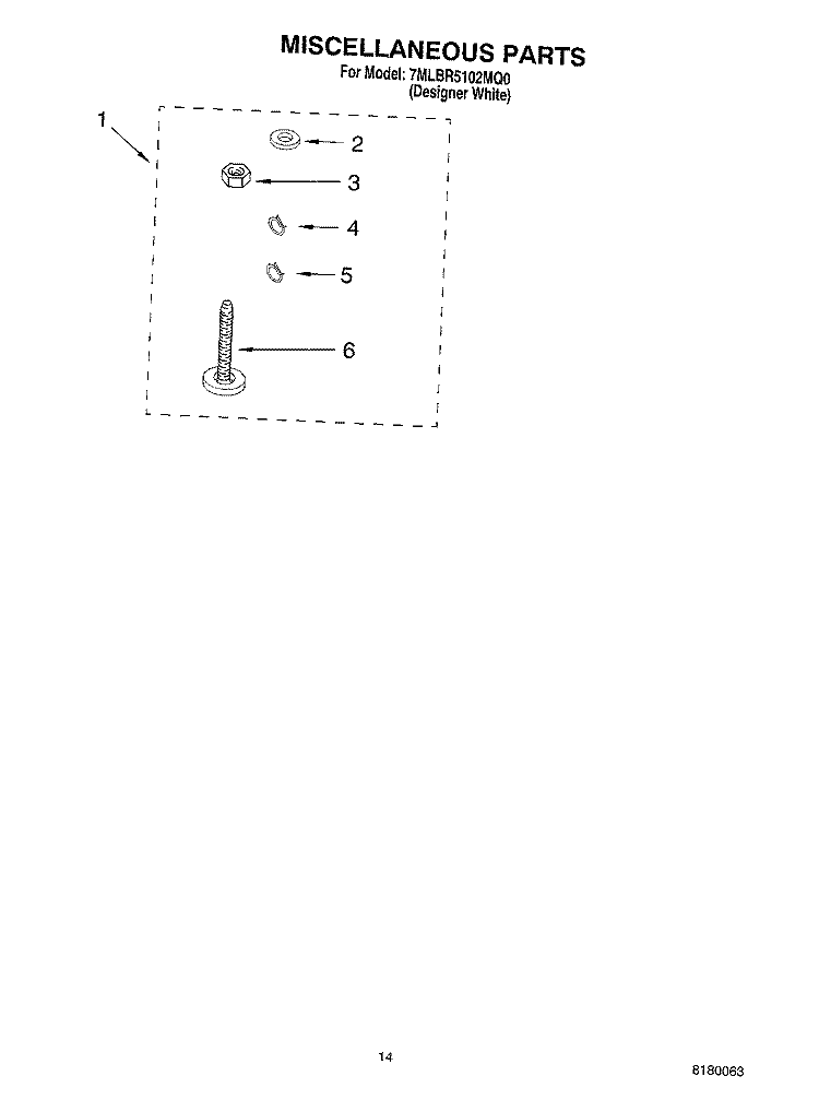 MISCELLANEOUS PARTS - OPTIONAL PARTS (NOT INCLUDED) Diagram and Parts List for 7MLBR5102MQ0  Whirlpool Washer