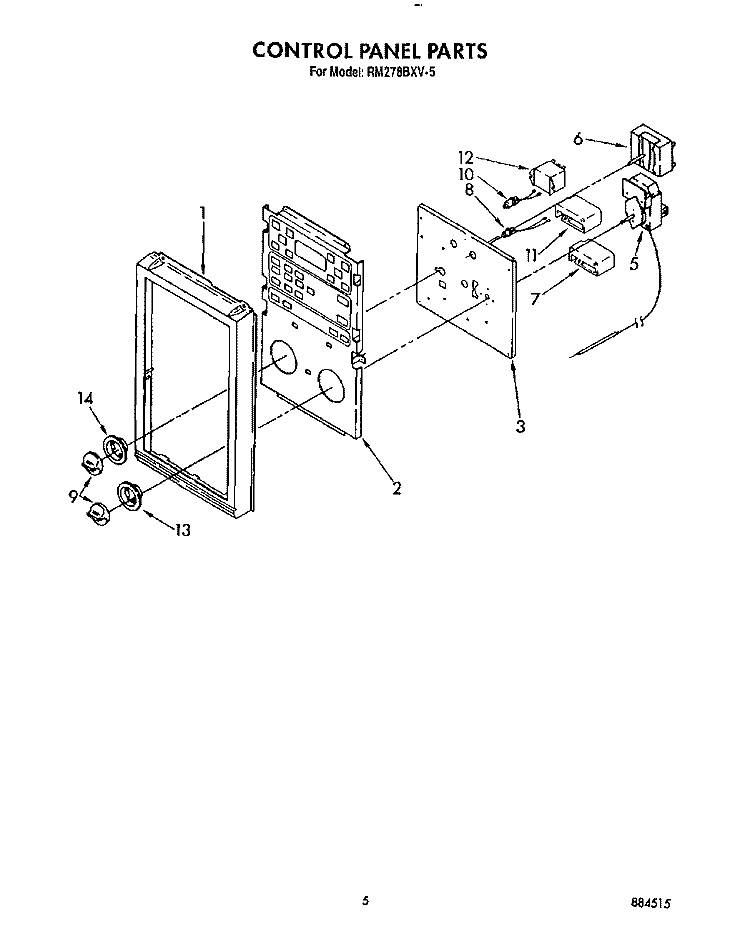 CONTROL PANEL Diagram and Parts List for RM278BXV6  Whirlpool Microwave Oven Combo