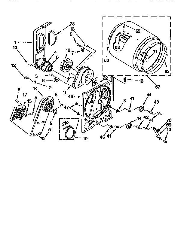 Bulkhead Diagram and Parts List for LER5636EZ01  Whirlpool Dryer