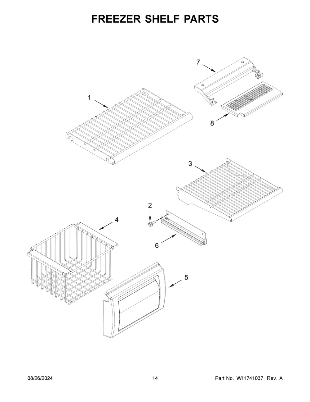 08 - Freezer Shelf Parts Diagram and Parts List for KBSD706MPS01  Whirlpool Refrigerator
