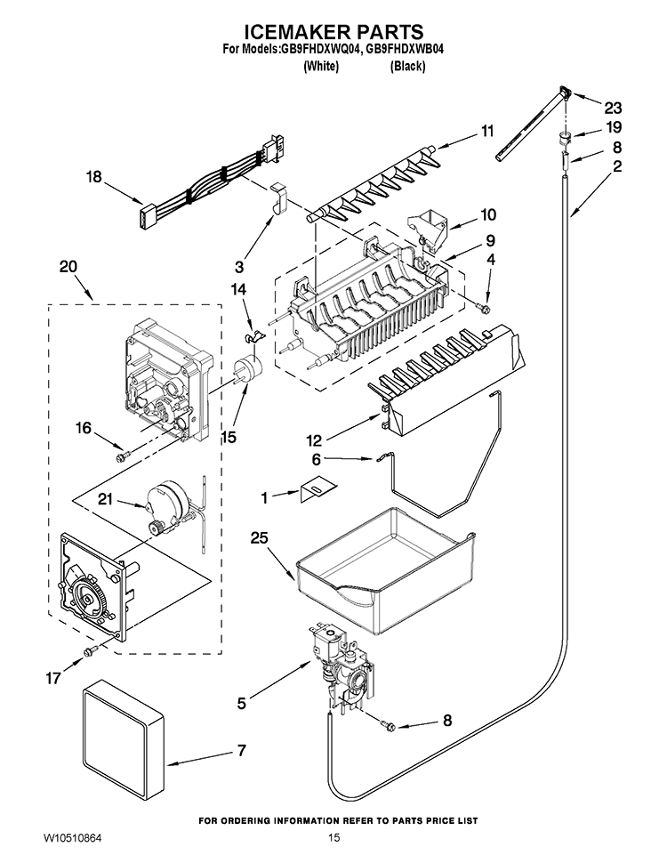 ICEMAKER PARTS Diagram and Parts List for GB9FHDXWB04  Whirlpool Refrigerator