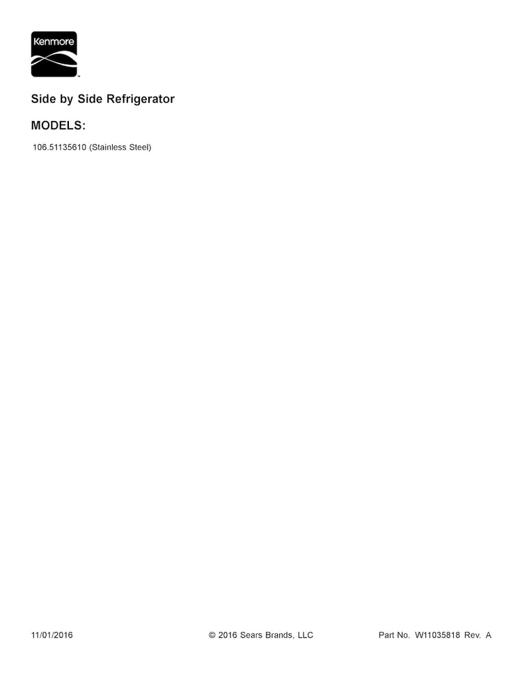 Cover Sheet Diagram and Parts List for 10651135610  Kenmore Refrigerator