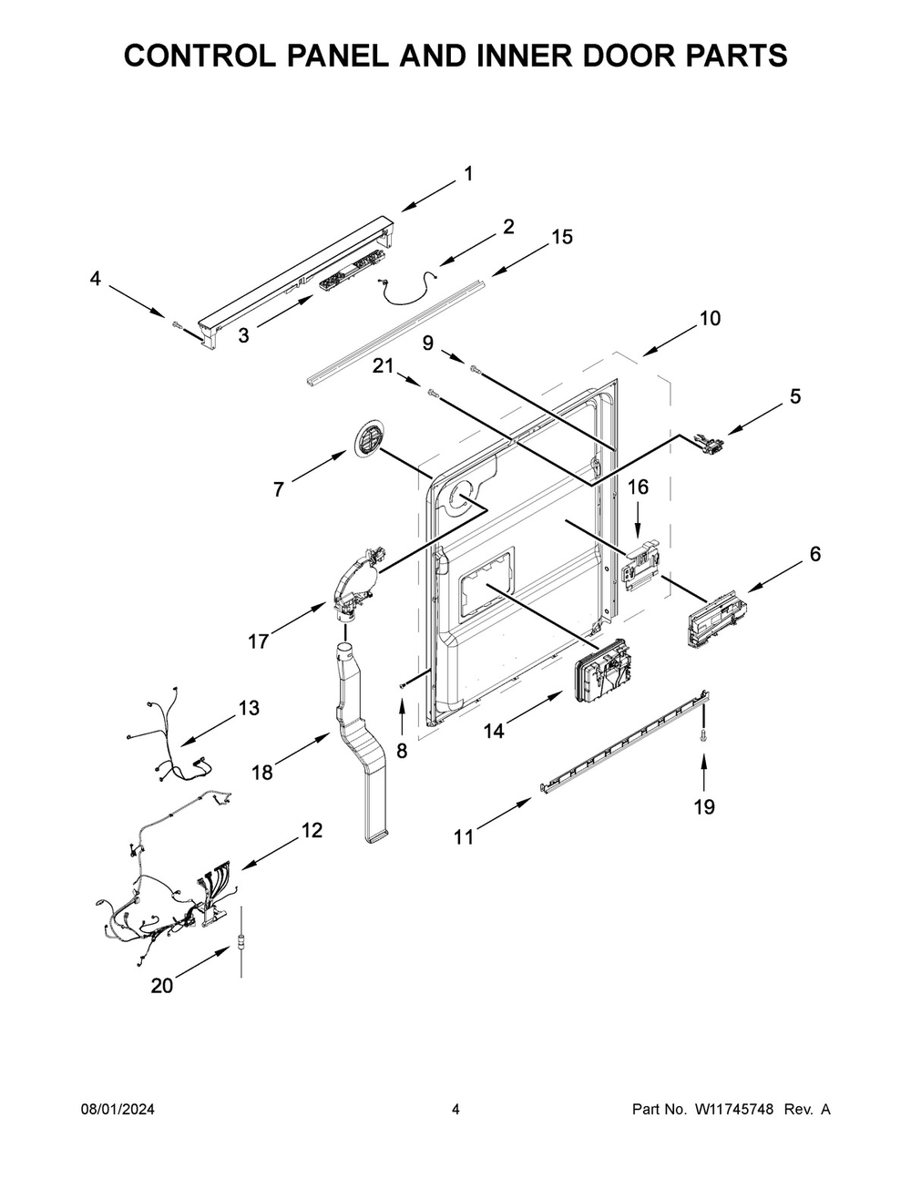 03 - Control Panel And Inner Door Parts Diagram and Parts List for MDB9979SKZ3  Whirlpool Dishwasher