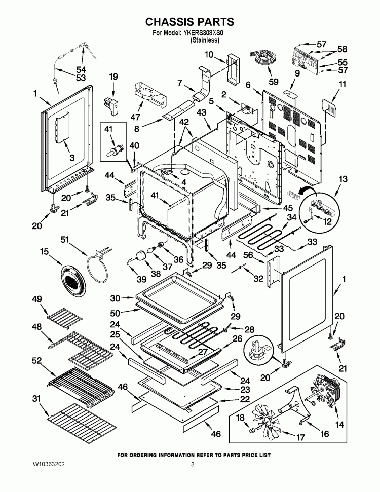 CHASSIS PARTS Diagram and Parts List for YKERS308XS0  KitchenAid Range