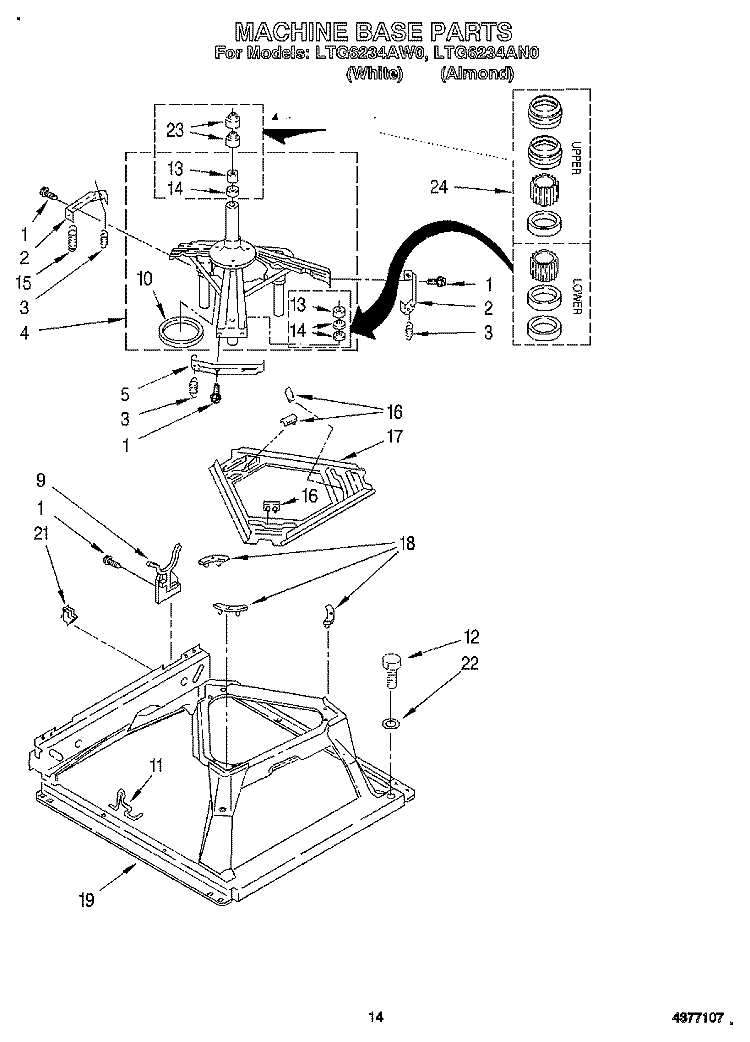 MACHINE BASE Diagram and Parts List for LTG6234AN0  Whirlpool Washer Dryer Combo