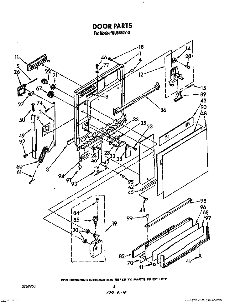 DOOR Diagram and Parts List for WU5650V0  Roper Dishwasher