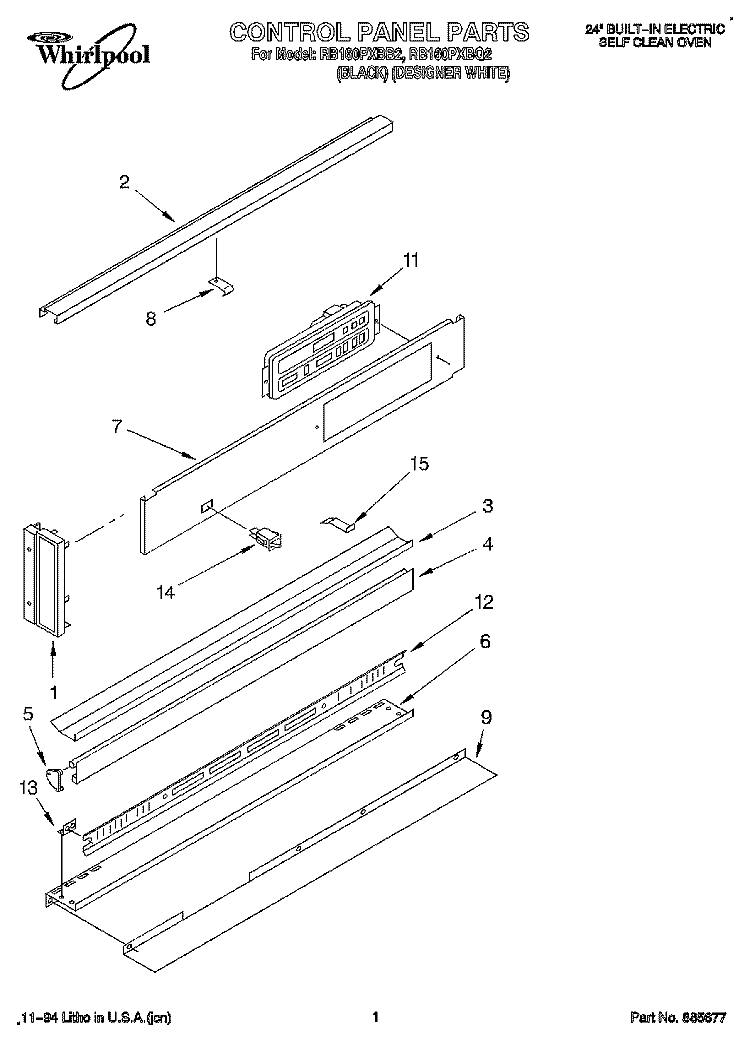 CONTROL PANEL Diagram and Parts List for RB160PXBB2  Whirlpool Wall Oven