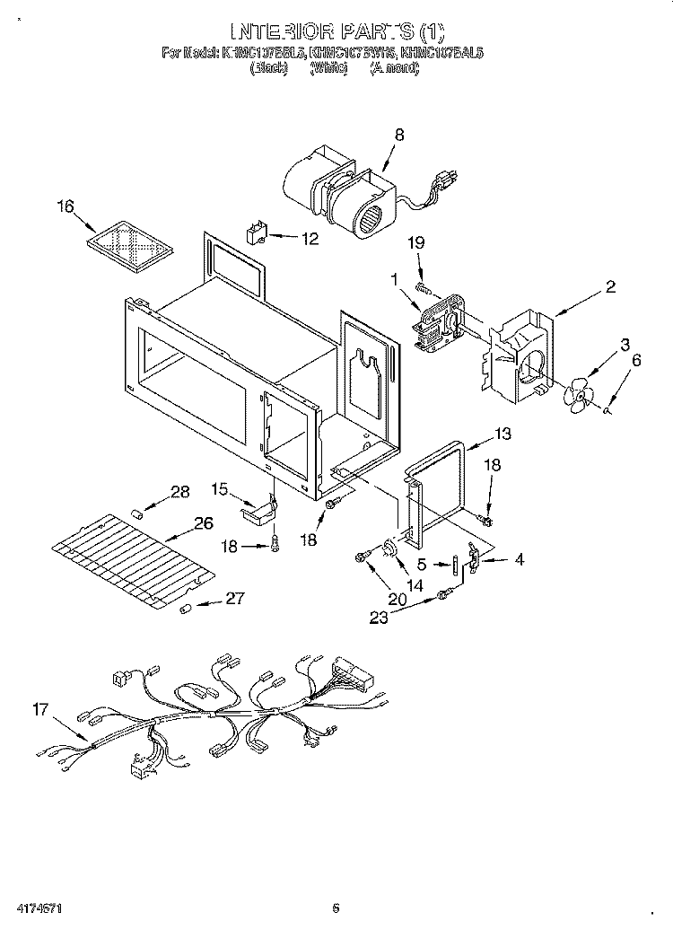 INTERIOR PARTS (1), LITERATURE Diagram and Parts List for KHMC107BAL5  KitchenAid Microwave