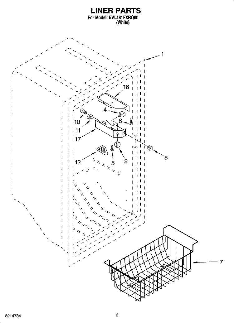 LINER PARTS Diagram and Parts List for EVL181FXRQ00  Whirlpool Freezer