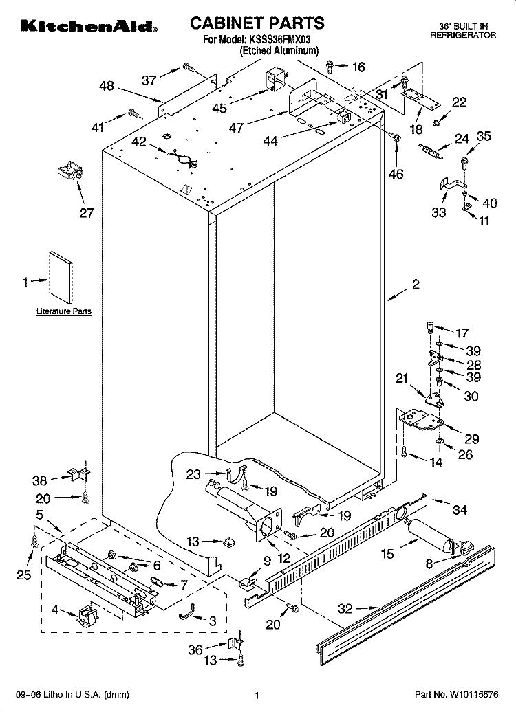 CABINET PARTS Diagram and Parts List for KSSS36FMX03  KitchenAid Refrigerator