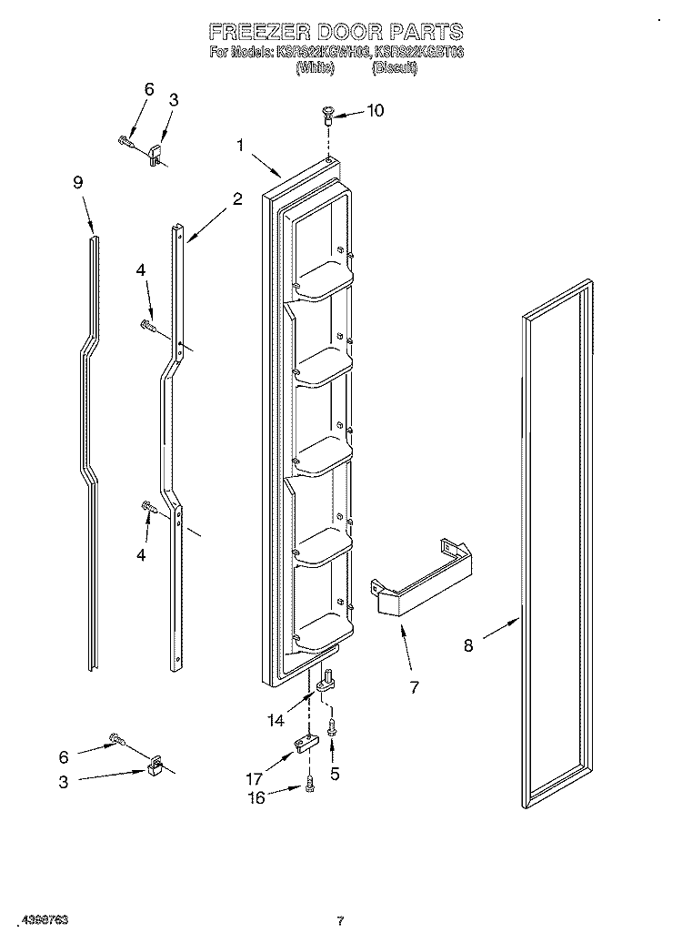 FREEZER DOOR Diagram and Parts List for KSRS22KGWH03  KitchenAid Refrigerator