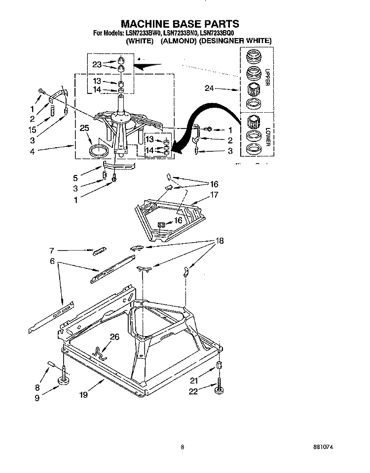 MACHINE BASE Diagram and Parts List for LSN7233BN0  Whirlpool Washer