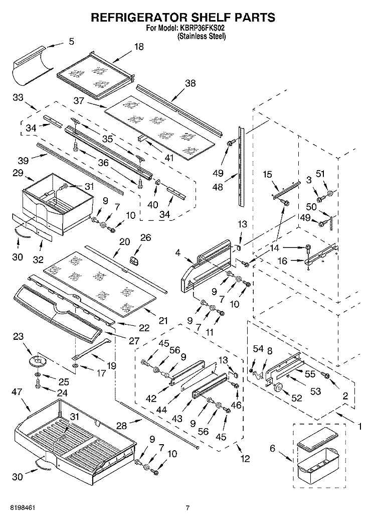 REFRIGERATOR SHELF PARTS Diagram and Parts List for KBRP36FKS02  KitchenAid Refrigerator