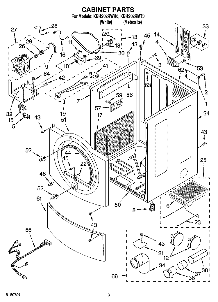 CABINET PARTS Diagram and Parts List for KEHS02RWH0  KitchenAid Dryer