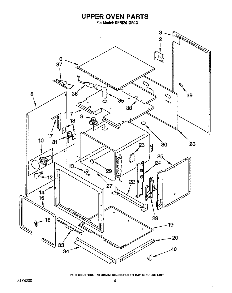 UPPER OVEN Diagram and Parts List for KEBI241XBL3  KitchenAid Wall Oven