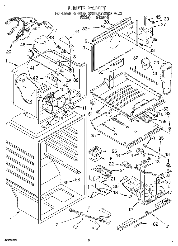 LINER Diagram and Parts List for KTRS19MDWH03  KitchenAid Refrigerator