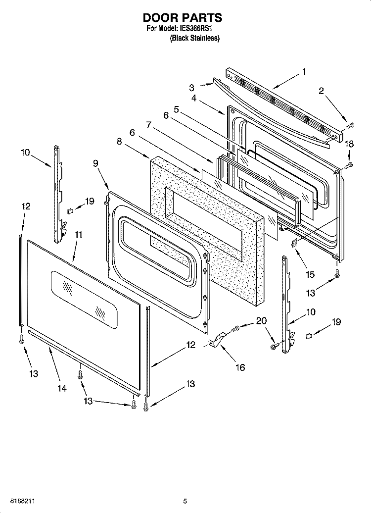 DOOR PARTS Diagram and Parts List for IES366RS1  Inglis Range
