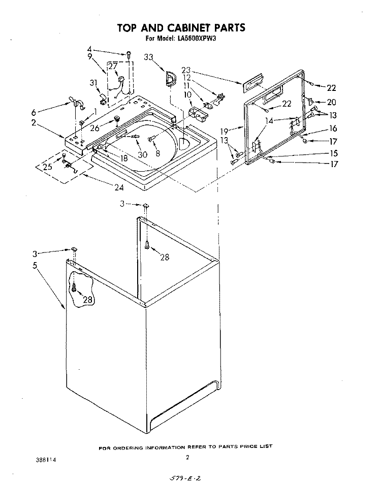 TOP AND CABINET , LITERATURE AND OPTIONAL Diagram and Parts List for LA5600XPW3  Whirlpool Washer