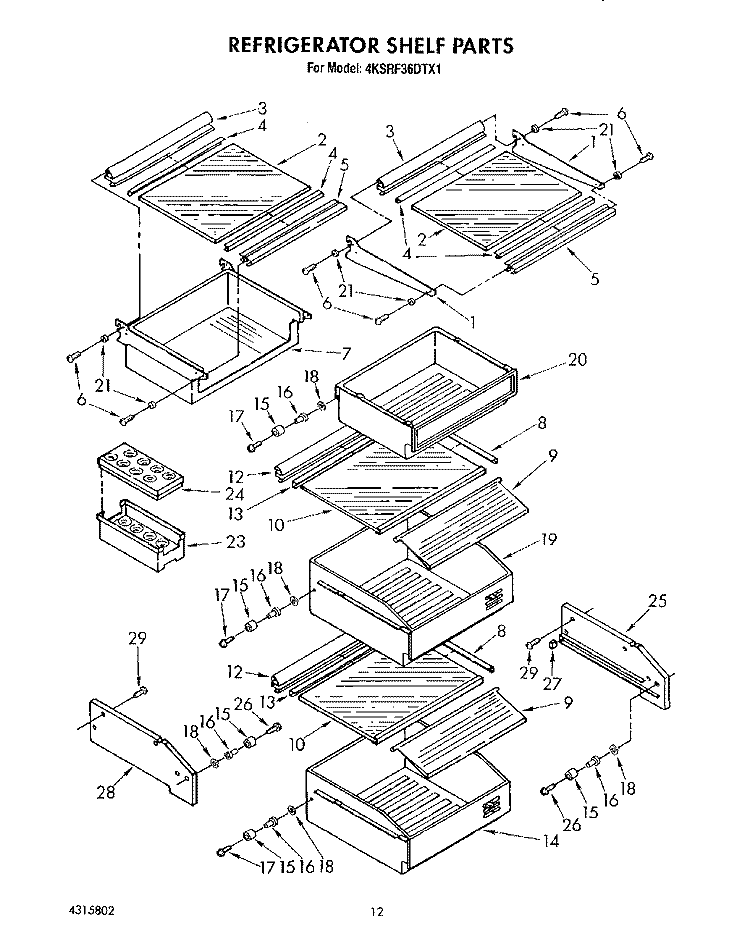 REFRIGERATOR SHELF Diagram and Parts List for 4KSRF36DTX1  KitchenAid Refrigerator