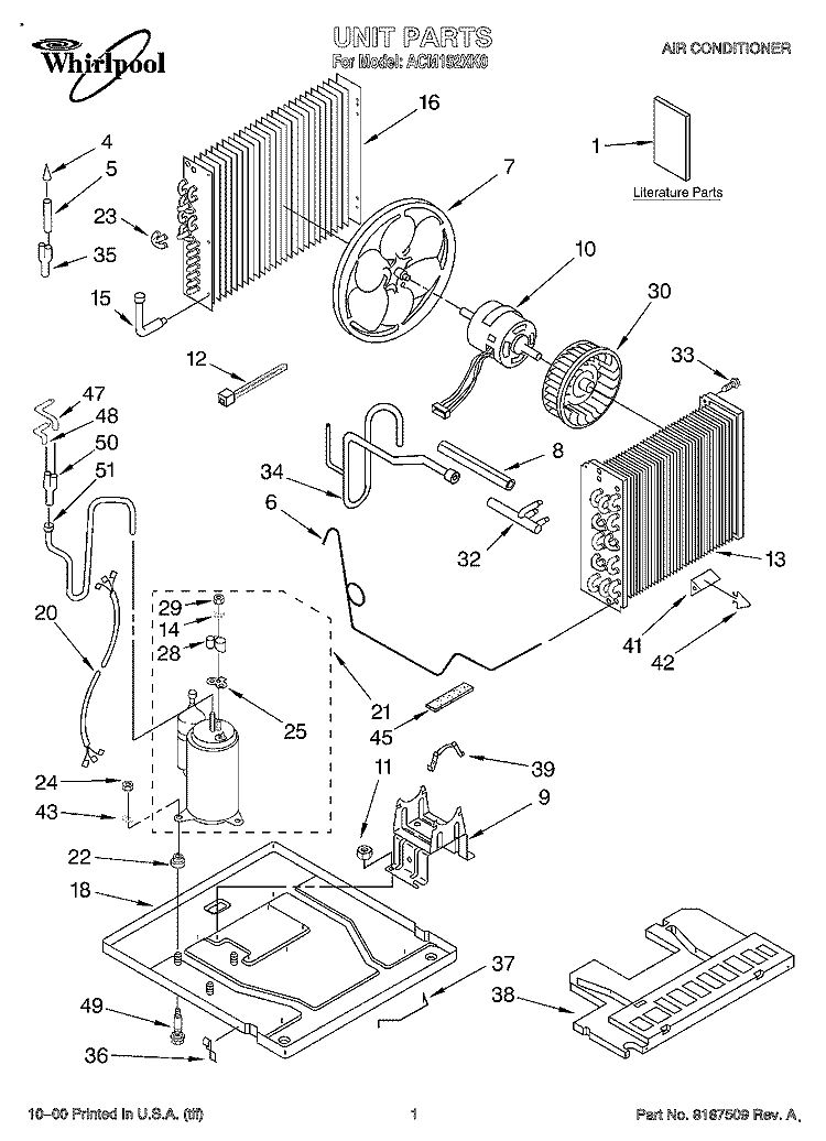 UNIT, LITERATURE Diagram and Parts List for ACM152XK0  Whirlpool Air Conditioner