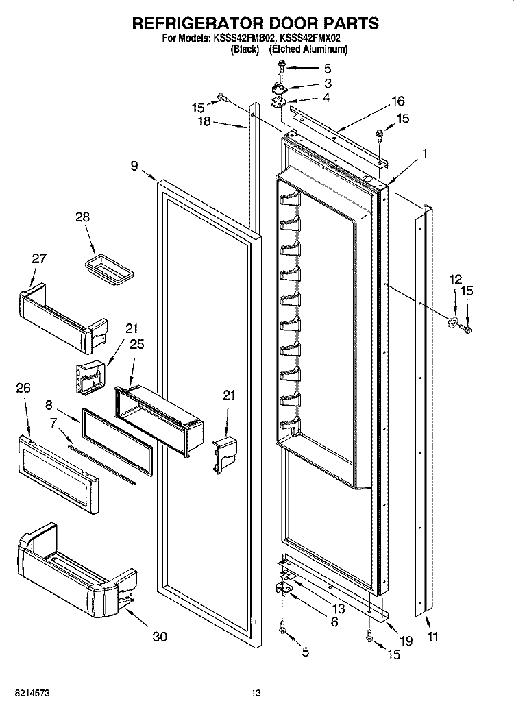 REFRIGERATOR DOOR PARTS Diagram and Parts List for KSSS42FMB02  KitchenAid Refrigerator