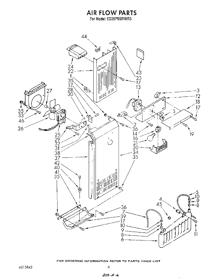 AIR FLOW Diagram and Parts List for ED25PMXRWR3  Whirlpool Refrigerator