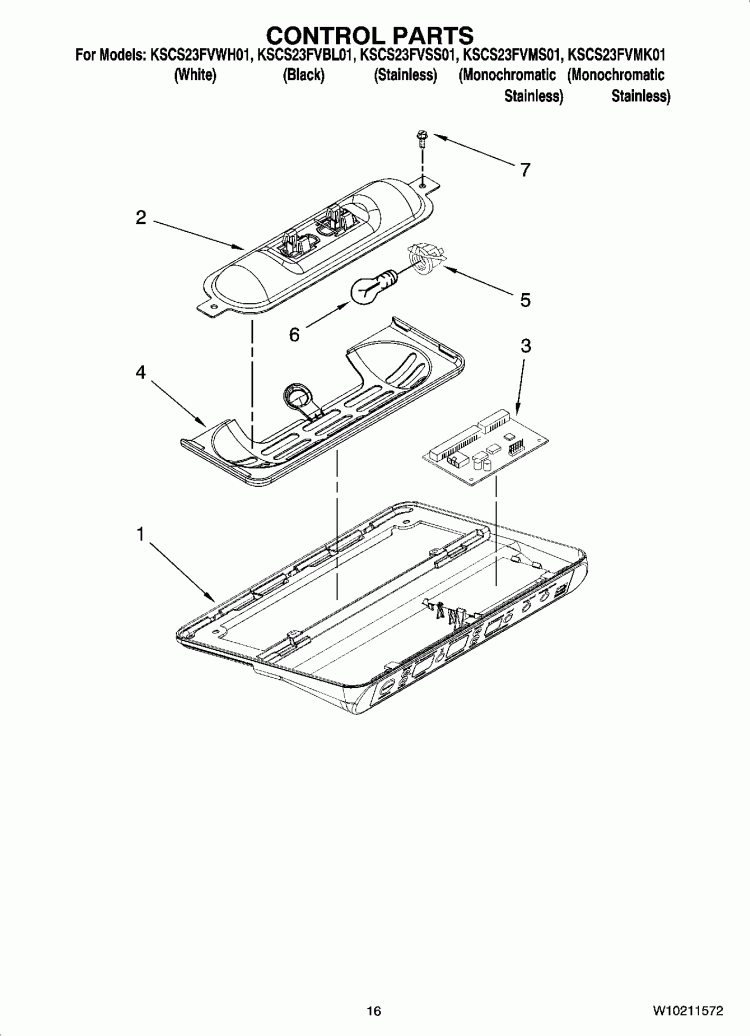 CONTROL PARTS Diagram and Parts List for KSCS23FVBL01  KitchenAid Refrigerator