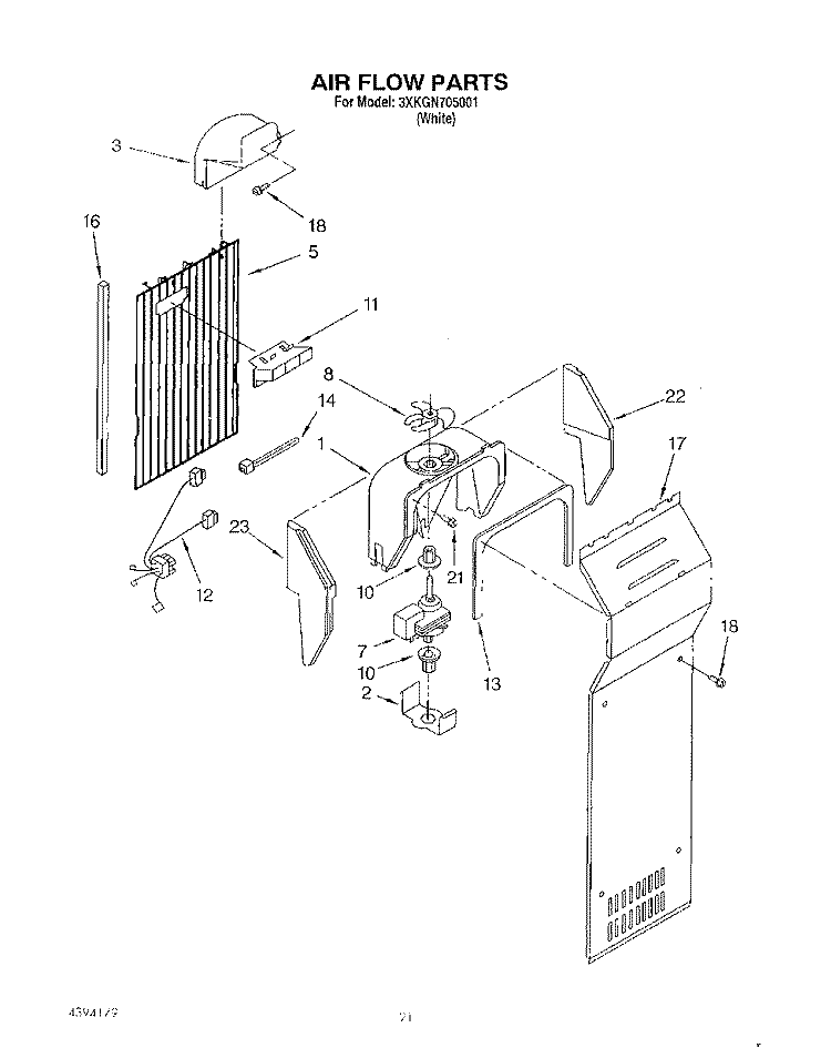 AIR FLOW, LIT/OPTIONAL Diagram and Parts List for 3XKGN705001  Whirlpool Refrigerator